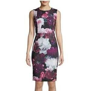 Calvin Klein Colorful Purple Floral Scuba Knit Sleeveless Sheath Dress Size 20W